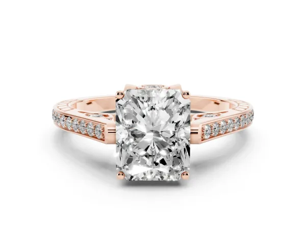Radiant Cut Cut Cathedral Pave Diamond Engagement Ring with Six-Prong Setting Rose gold