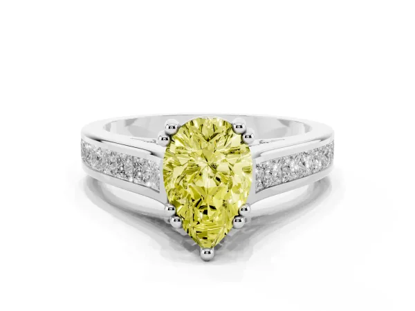 Fancy Yellow Pear Cut Cut Channel Set Solitaire Engagement Ring with Prong Setting Platinum