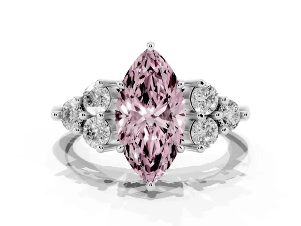 Fancy Pink Marquise Cut Brilliant Diamond Cluster Accent Solitaire Ring with Prong Setting Platinum