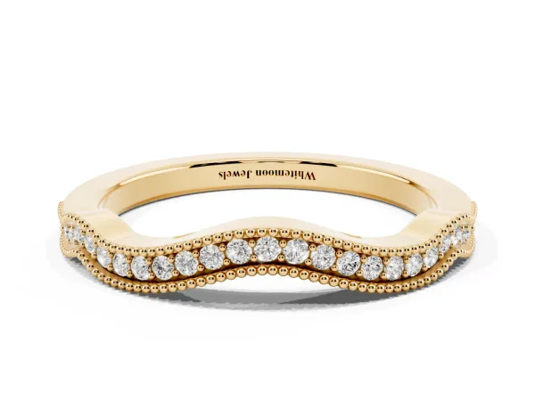 Pavé Round Diamond Curved Milgrain Band Yellow gold