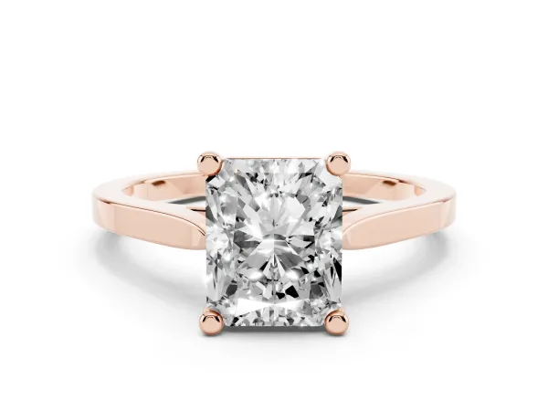 Radiant Cut Solitaire Diamond Ring with Four-Prong Setting and Tapered Band Rose gold