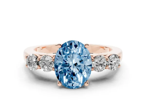 Fancy Blue Oval Cut Cut Diamond Five-Stone Prong Set White Gold Ring Rose gold