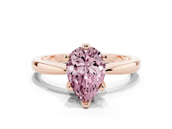 Fancy Pink Pear Cut Solitaire Engagement Ring with Six-Prong Setting and Tapered Band Rose gold