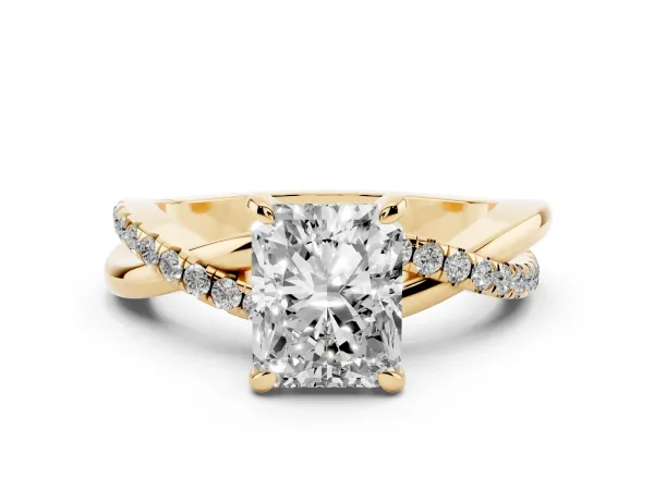 Radiant Cut Cut Diamond Twist Band Solitaire with Prong Setting Yellow gold