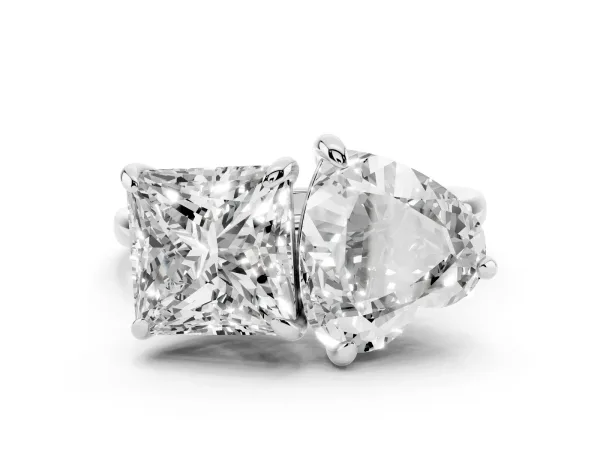 Heart and Princess Toi Moi Ring with Prong Setting and Plain Band White gold