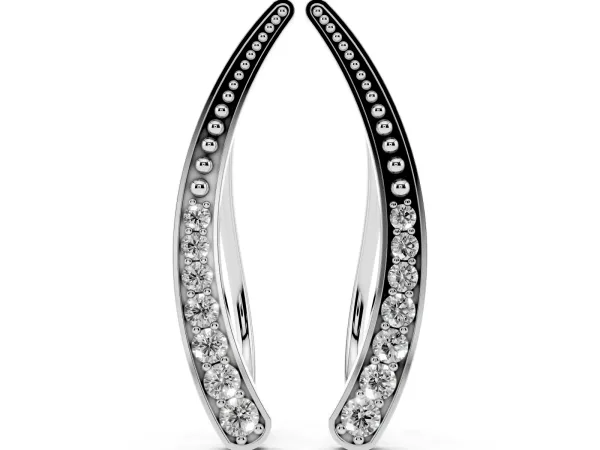 Pavé Round Diamond Curved Bar Earrings Silver