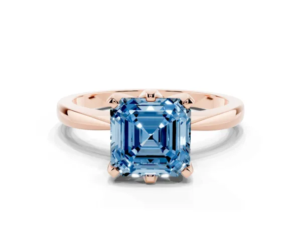 Fancy Blue Asscher Cut Solitaire Engagement Ring with Six-Prong Setting and Tapered Band Rose gold