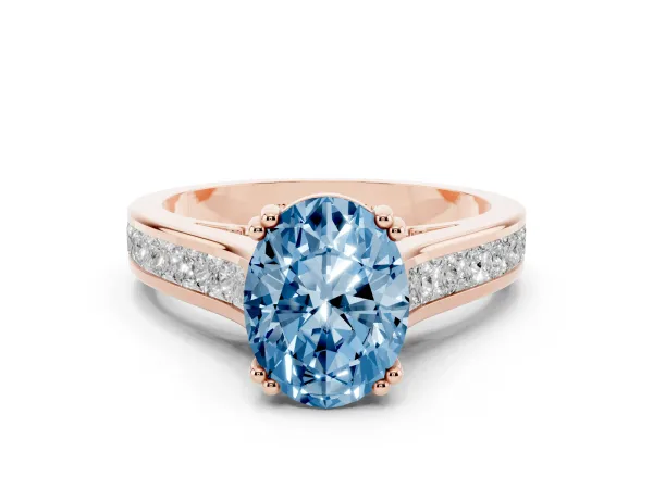 Fancy Blue Oval Cut Cut Channel Set Solitaire Engagement Ring with Prong Setting Rose gold