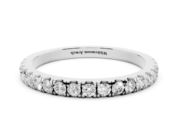 Round Diamond Classic Half Eternity Band with Shared Prong Setting White gold