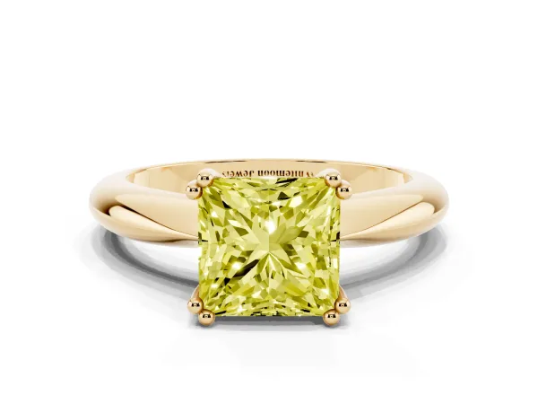 Fancy Yellow Princess Cut Cut Solitaire Engagement Ring with Tapered Band and Four-Prong Setting Yellow gold