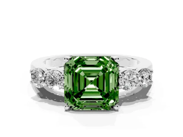 Fancy Green Asscher Cut Cut Diamond Five-Stone Prong Set White Gold Ring Platinum