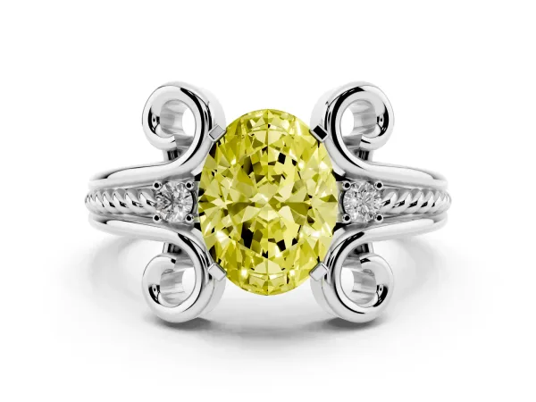 Fancy Yellow Oval Cut Solitaire Twisted Band Scroll Prong Ring Platinum