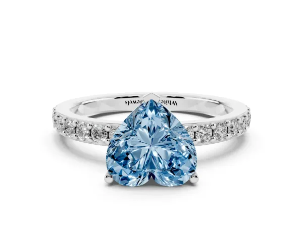 Fancy Blue Heart Cut Cut Diamond Solitaire with Pave Band and Four-Prong Setting White gold