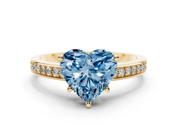 Fancy Blue Heart Cut Solitaire Pavé Band Prong Setting Ring Yellow gold