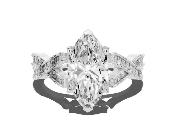 Marquise Cut Cut Diamond Twisted Band with Milgrain Pave Setting and Four-Prong Setting Platinum