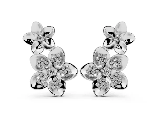 Round Diamond Plumeria Climber Earrings Platinum
