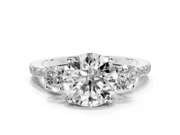 Three-Stone Round Cut Cut Diamond Pavé Band with Prong Setting Platinum