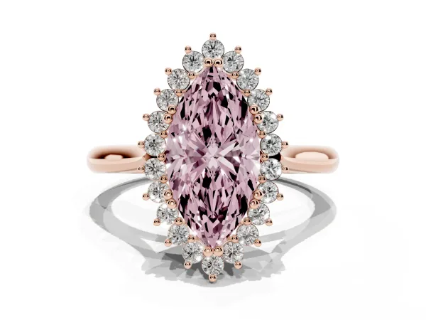 Fancy Pink Marquise Cut Cut Diamond Halo Ring with Solitaire Band and Prong Setting Rose gold