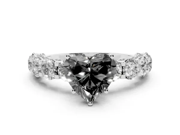 Fancy Black Heart Cut Diamond Side Stone Engagement Ring with Four-Prong Setting Platinum