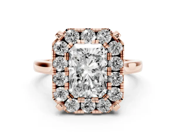 Radiant Cut Diamond Cluster Halo Solitaire with Four-Prong Setting Rose gold