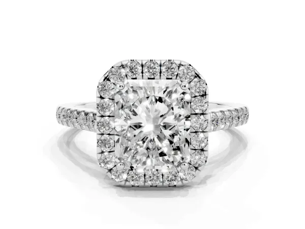 Radiant Cut Halo Pave Diamond Engagement Ring with Four-Prong Setting White gold