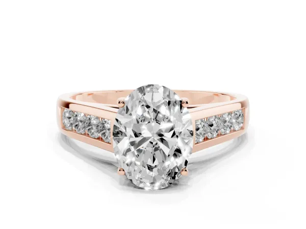 Oval Cut Brilliant Channel-Set Solitaire Ring with Four-Prong Setting Rose gold