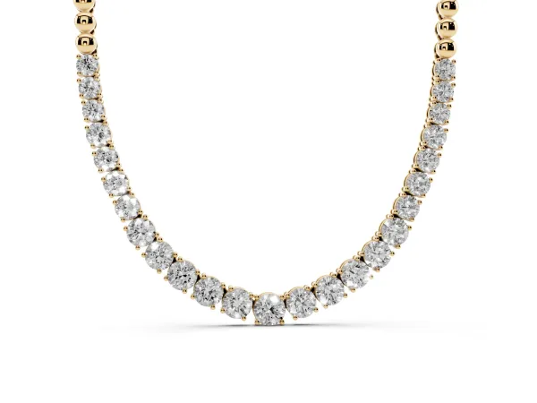 Round Diamond Tennis Necklace with Prong Setting and Bead Chain Yellow gold