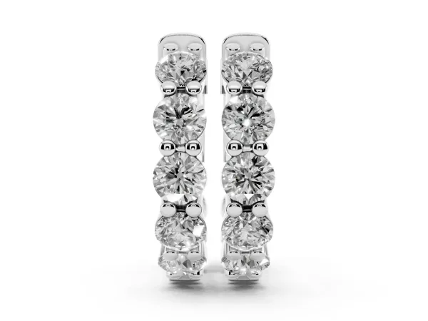 Round Diamond Eternity Hoop Earrings with Scalloped Band and Four-Prong Setting White gold