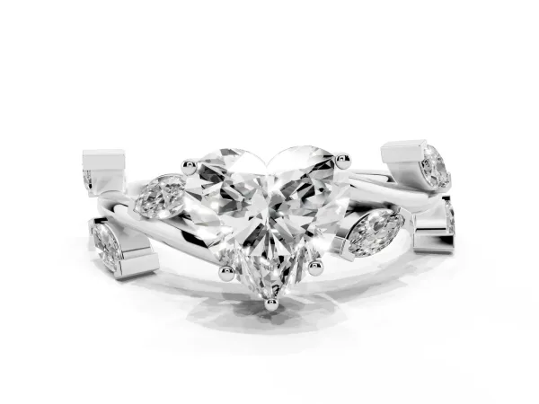 Heart Cut Solitaire Twisted Band Marquise Accent Prong Setting Ring White gold