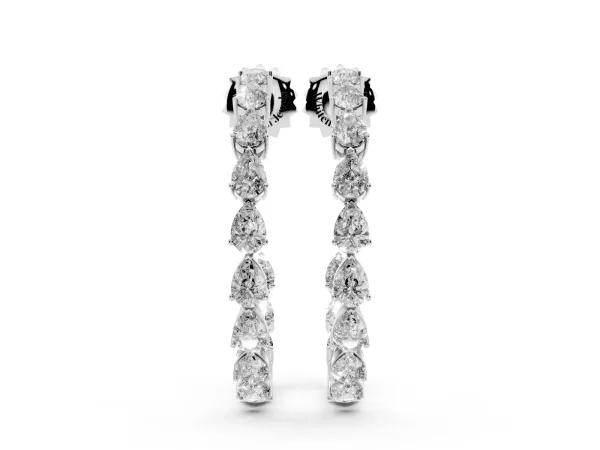 Pear Diamond Open Hoop Earrings Silver