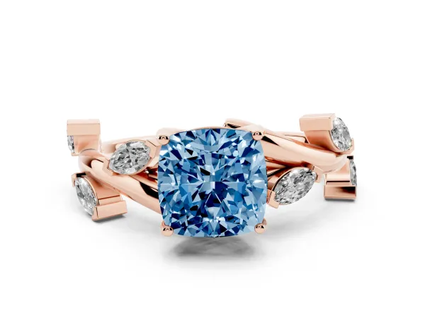 Fancy Blue Cushion Cut Solitaire Twisted Band Marquise Accent Prong Setting Ring Rose gold