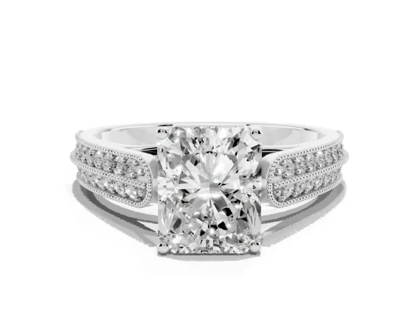 Radiant Cut Cut Pave Split Shank Engagement Ring with Four-Prong Setting Platinum