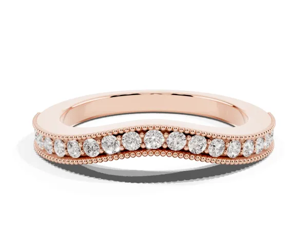 Round Brilliant Milgrain Bezel Set Diamond Wave Band Rose gold