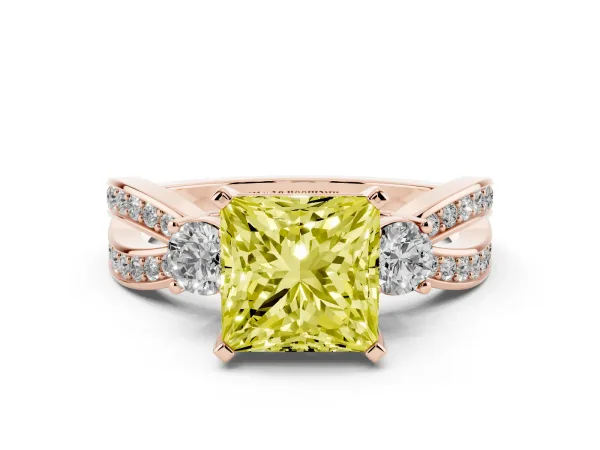 Fancy Yellow Three-Stone Princess Cut Cut Diamond Twist Band with Prong Setting Rose gold