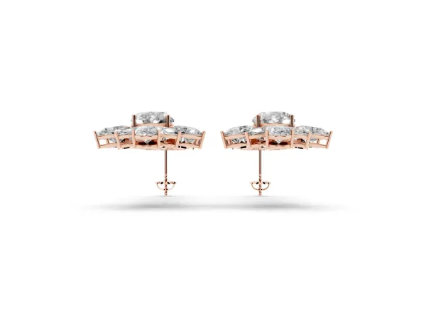 Oval, Pear, Marquise and Round Diamond Floral Cascade Drop Earrings Rose gold