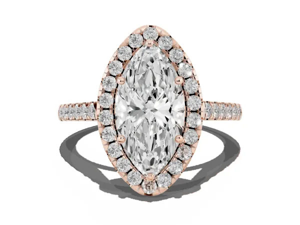 Marquise Cut Halo Pavé Diamond Engagement Ring with Four-Prong Setting Rose gold