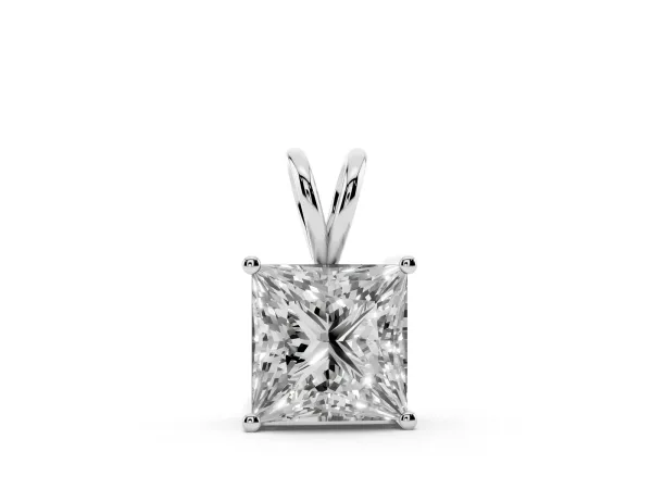 Princess Diamond Solitaire Pendant with Four Prong Setting Silver