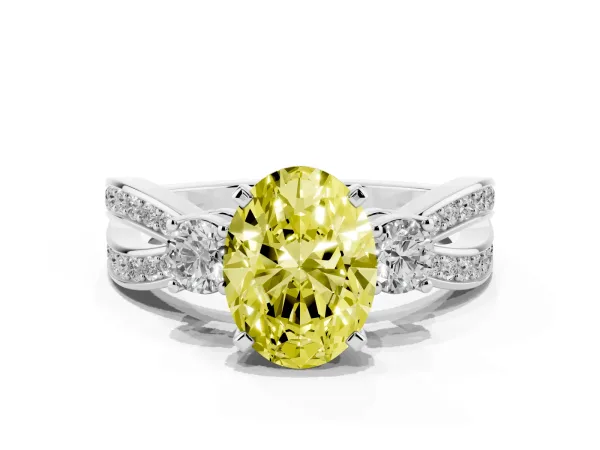 Fancy Yellow Three-Stone Oval Cut Cut Diamond Twist Band with Prong Setting Platinum