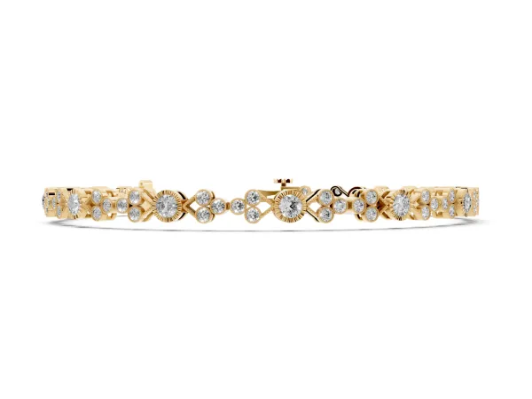 Round Cut Diamond Tennis Bracelet with Bezel Setting and Milgrain Band Yellow gold
