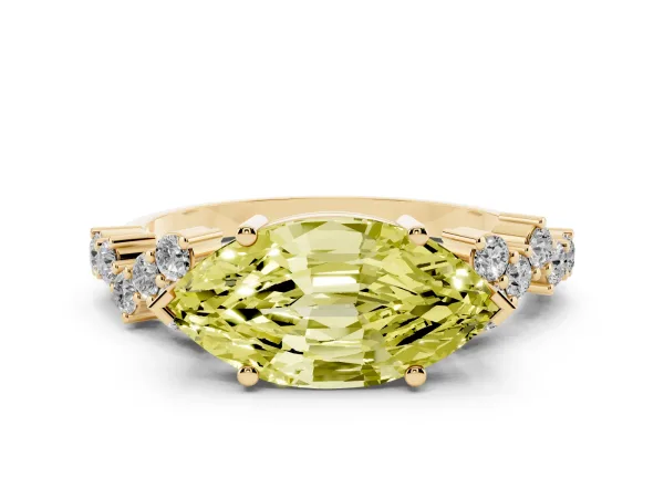 Fancy Yellow Marquise Cut Diamond Scattered Round Accent Ring with Prong Setting Yellow gold