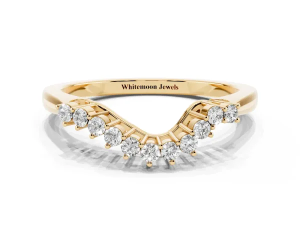 Round Diamond V-Shaped White Gold Band with Prong Setting Yellow gold