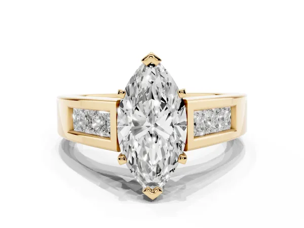 Marquise Cut Cut Channel Set Solitaire Ring with Four-Prong Setting Yellow gold