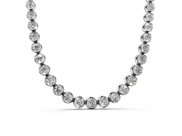 Round Brilliant Diamond Tennis Necklace with Prong Setting Silver