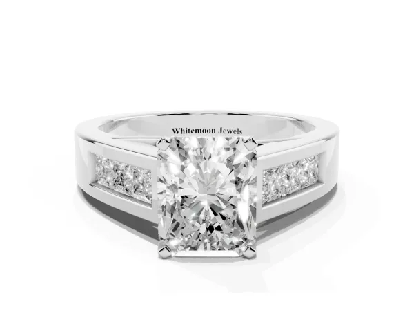 Radiant Cut Cut Channel Set Solitaire Ring with Four-Prong Setting Platinum