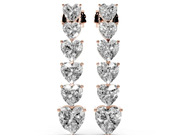 Graduated Heart Diamond Linear Drop Earrings Rose gold