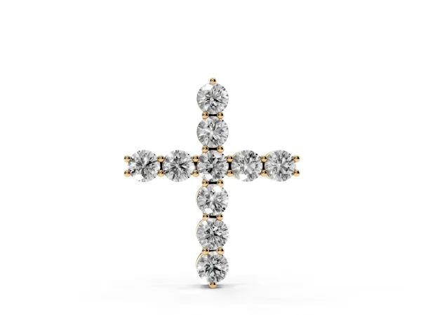 Round Diamond Prong-Set Cross Pendant Yellow gold