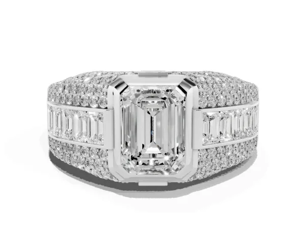 Emerald Cut Diamond Mens Ring with Side Stones Platinum