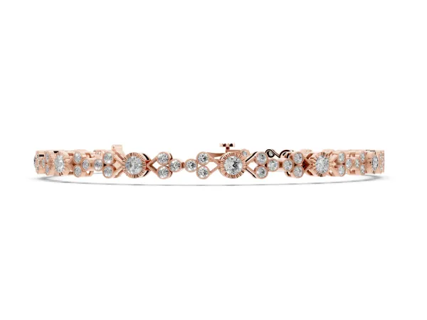 Round Cut Diamond Tennis Bracelet with Bezel Setting and Milgrain Band Rose gold