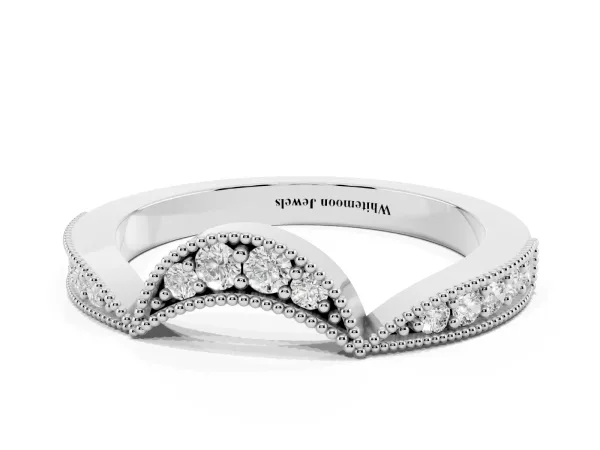 Pavé Round Diamond Contour Milgrain Band White gold