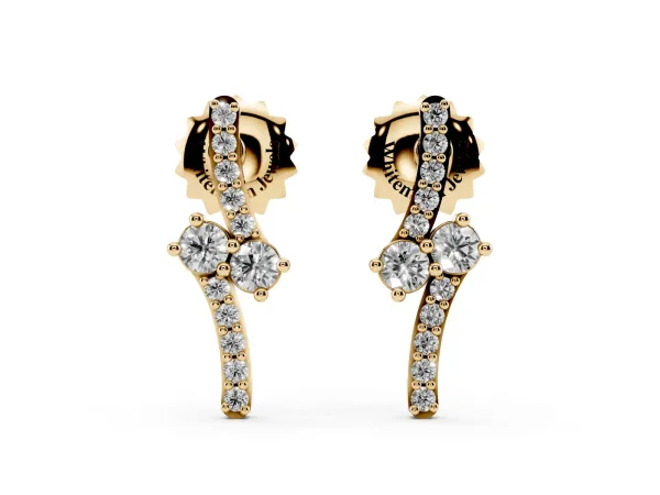Round Diamond Two Stone Bypass Stud Earrings Yellow gold